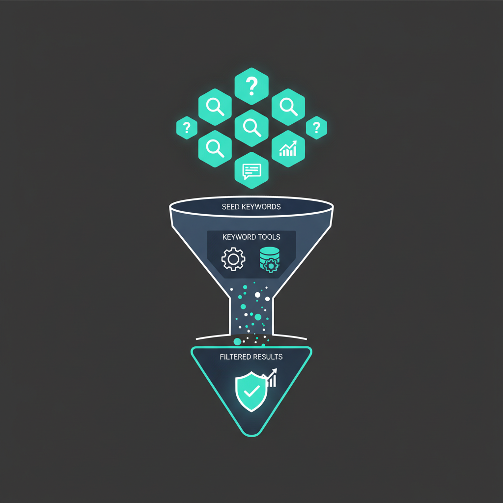 Keyword research workflow showing the complete process from seed keywords to content strategy